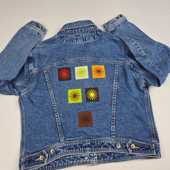 GAP- Vintage 1996 Limited Edition Starburst Embroidered Crop Jeans Jacket Sz L - Picture 2 of 7